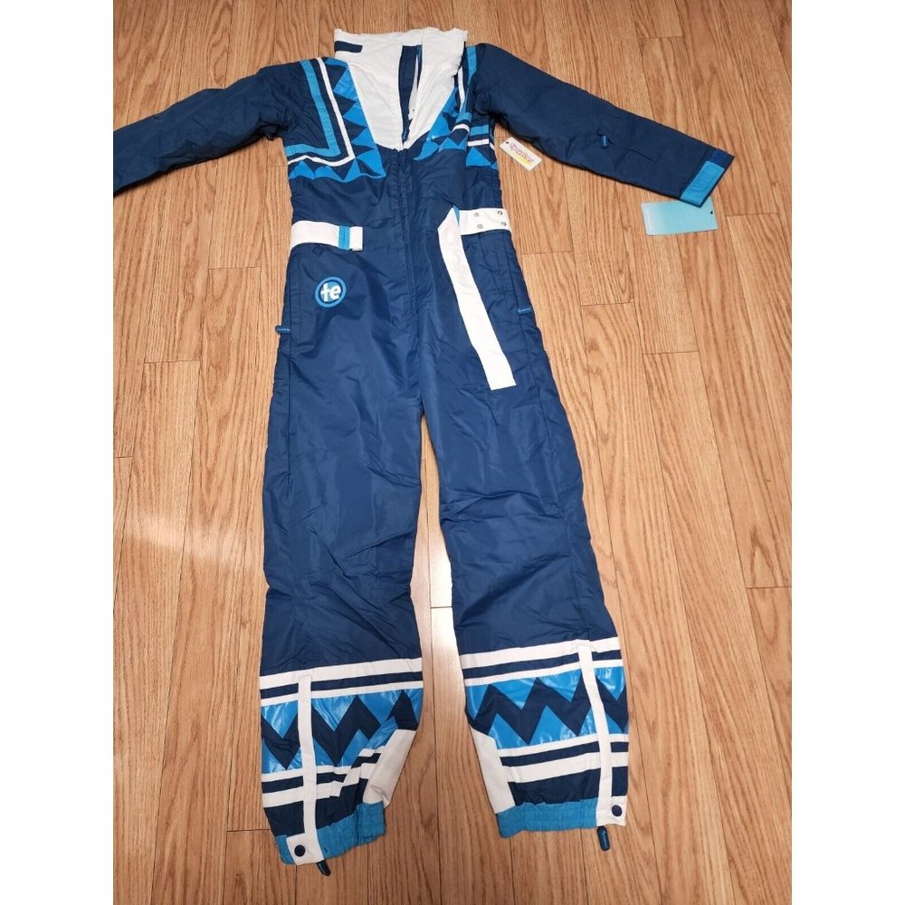 Tipsy Elves Ski Suit Navy Triangle Blue and White Retro Winter Womens Sz Medium